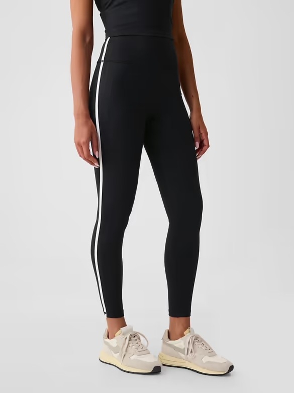 Gap Fit High-Rise Power Stretch Full Length Leggings Black w/ White Stripe, S
